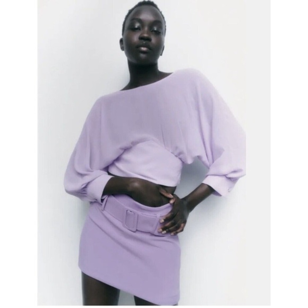 Zara Women's Chiffon Cropped Fitted Waist Top‎ Purple Size S